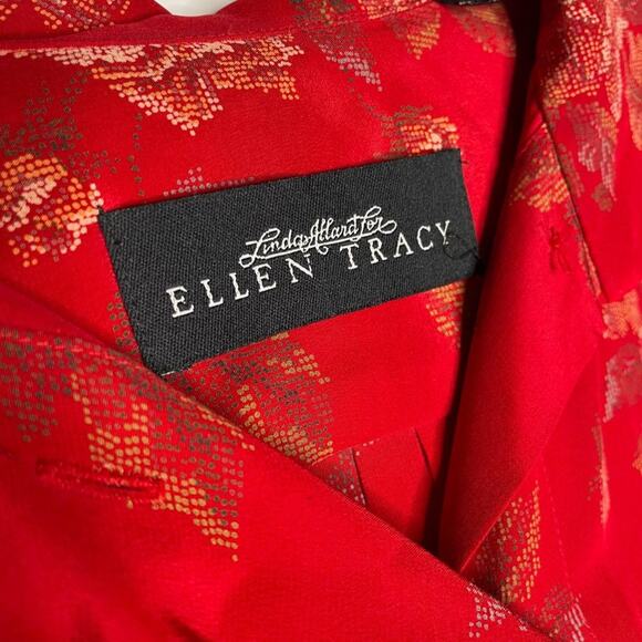 Linda Allard for Ellen Tracy Womens Button Down Shirt Sz M Red Oversized Floral - Picture 3 of 16